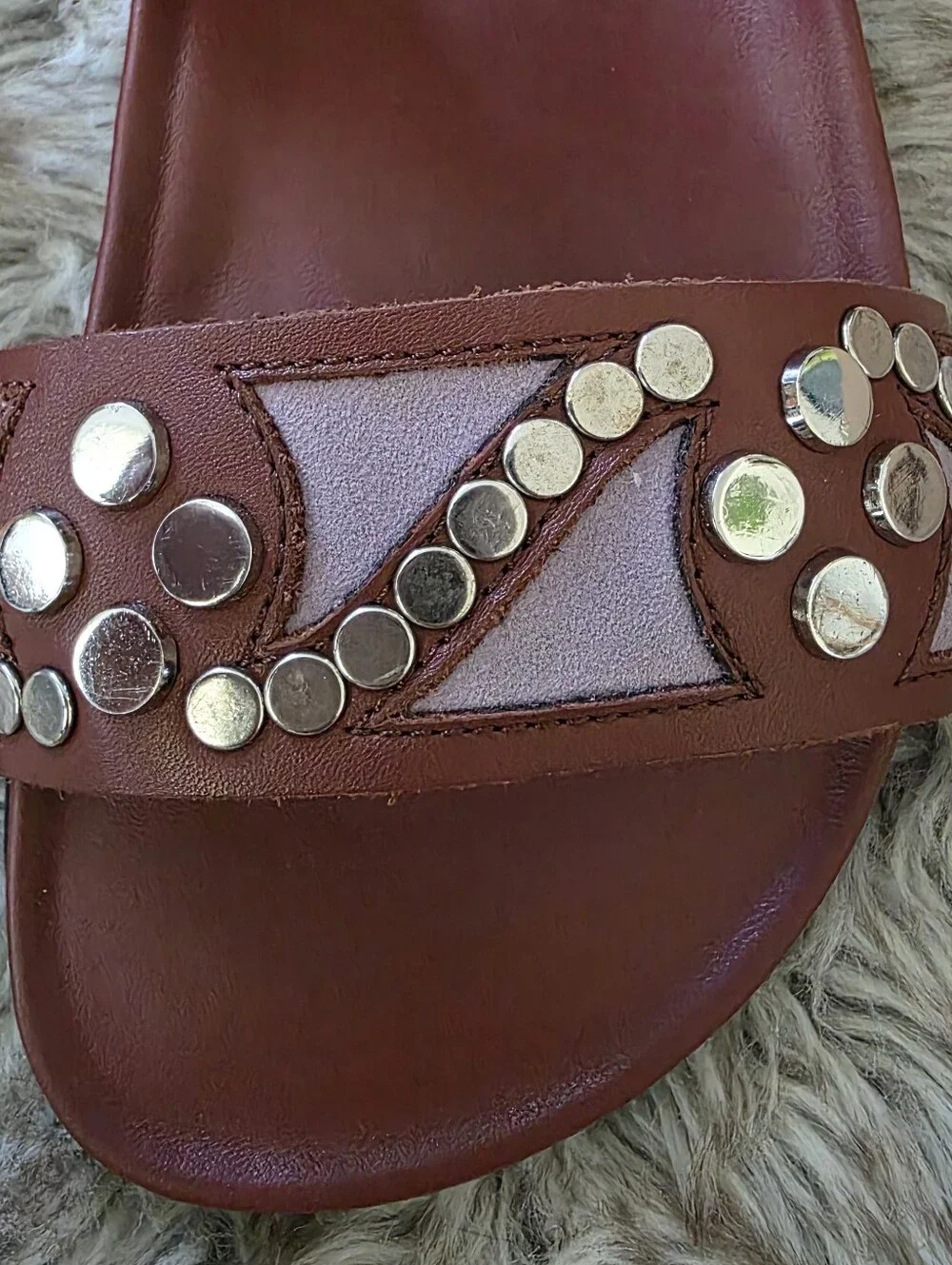Free People Revelry Studded Double Strap Slide Sandals Rust/Lavender Women's 6.5